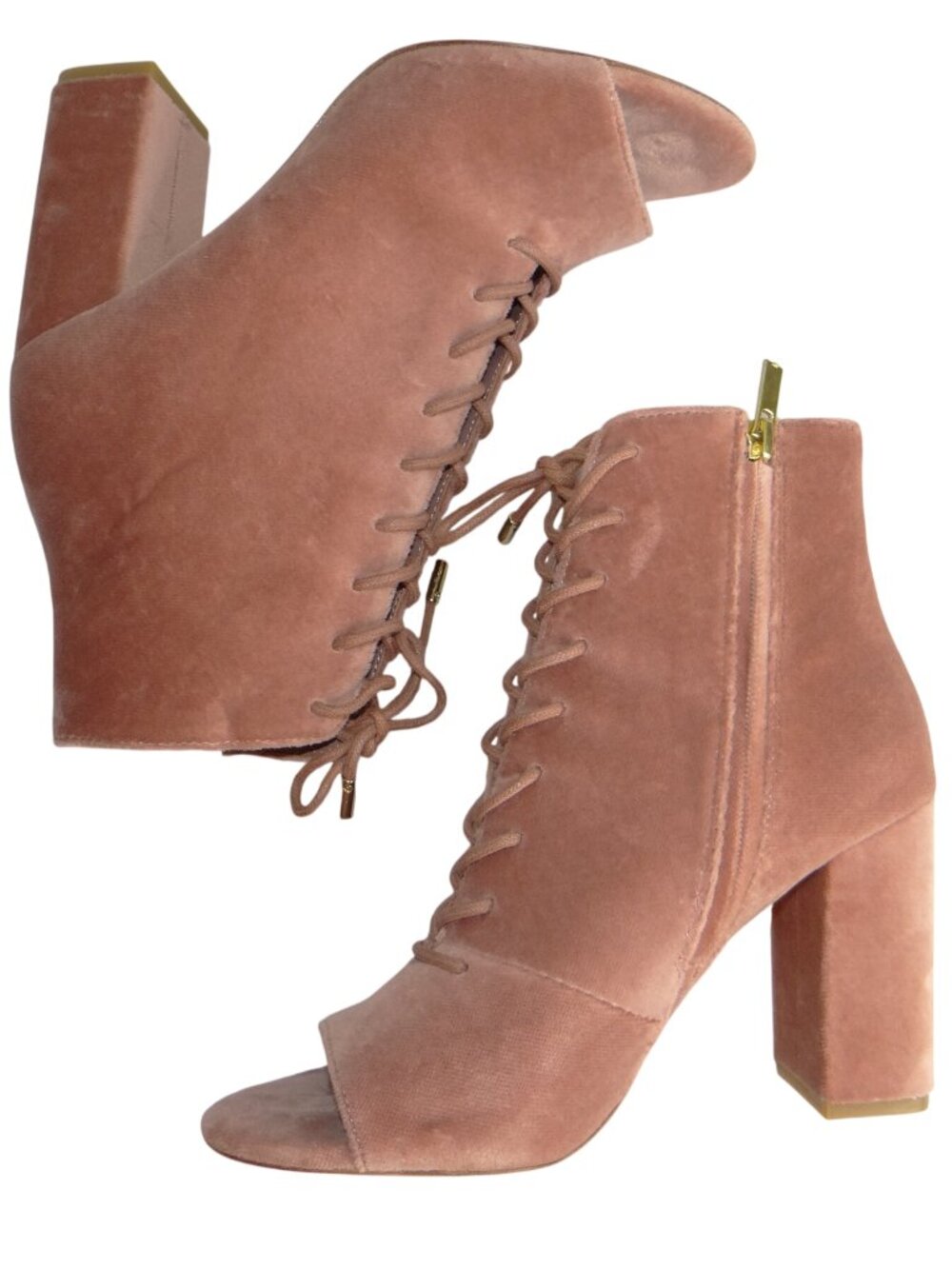 Joie Pink Velvet Lace Up Peep Toe Block Heel Ankle Boots Size 38‎ Dusty Rose